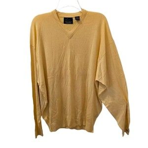 Greg Norman Sweater Mens XL Yellow Crew Neck Silk BlendLong Sleeve Pullover NWOT